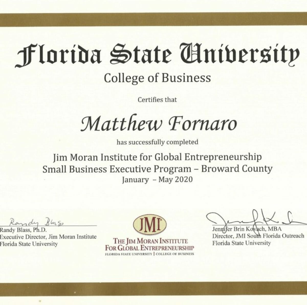 FSU Award Cert
