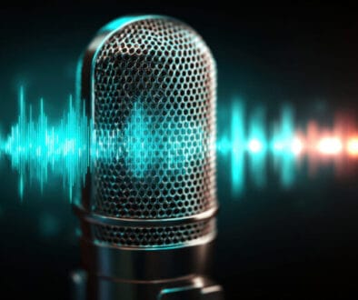 Close-up of a microphone with digital soundwave visualization representing Florida’s two-party consent law and the risks of recording conversations without permission.